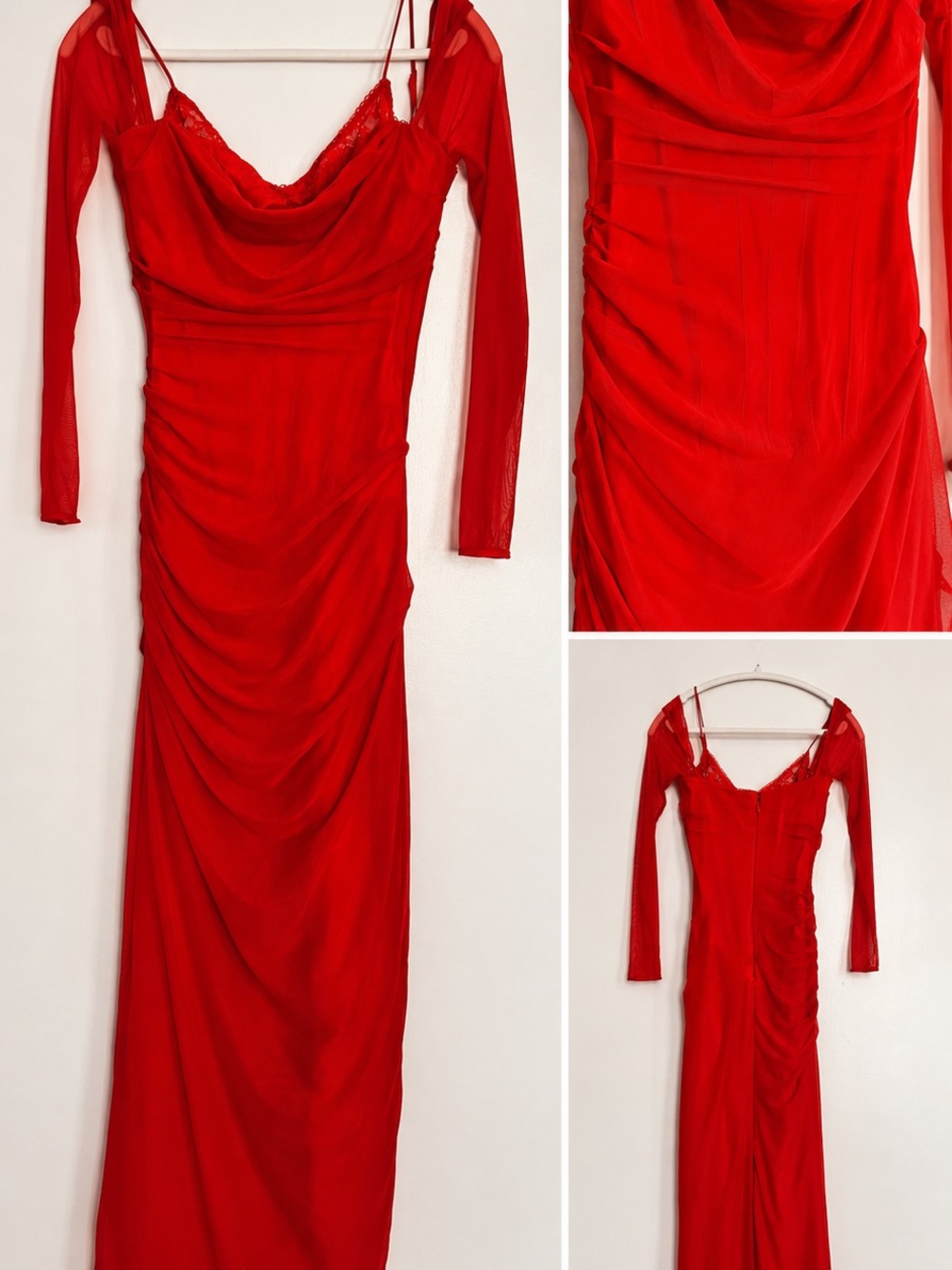 House of CB "Katarina" Scarlet Mesh Corset Maxi Dress | Red | Formal Gown - Picture 5 of 5